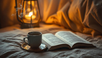 Letto, libro, tre, lampada